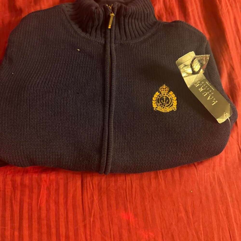 Lauren Ralph Lauren Crest Zip Up Sweater French Navy Petite M-PT